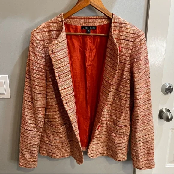 LAFAYETTE 148 Orange Tweed Blazer Size 14 - Picture 4 of 15